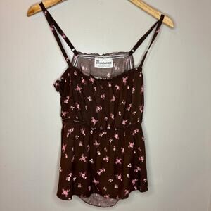 NWT No Boundaries Brown Floral Cami Crotch Snap Bodysuit Medium 7-9